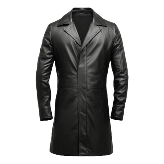 Black Classic Long Premium Leather Coat-Men Leather Coat-Premium Leather Store
