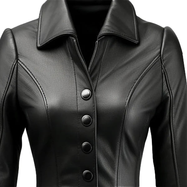 Women's Black Falk Long Genuine Leather Trench Coat-Women Leather Coat-Premium Leather Store