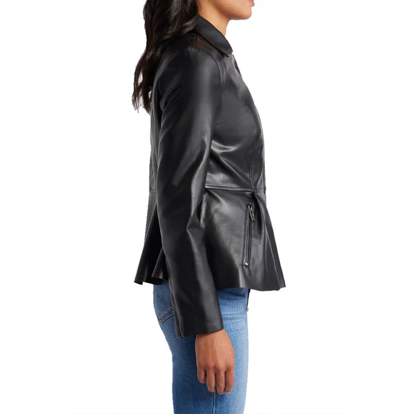Women's Peplum Moto Leather Jacket-Women Leather Jacket-Premium Leather Store