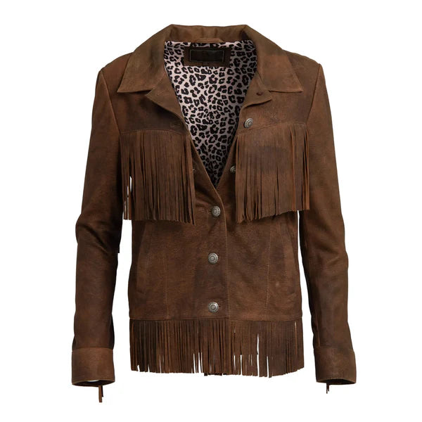 Women's Brown Leather Fringe Jacket-Women Leather Jacket-Premium Leather Store