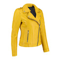 Women's Yellow Zip-Up Handwaxed Moto Jacket-Women Biker Jacket-Premium Leather Store