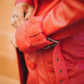 Women's Red Double-Breasted Stylish Leather Trench Coat-Women Leather Coat-Premium Leather Store