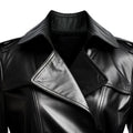 Women's Black Draken Long Genuine Leather Coat-Women Leather Coat-Premium Leather Store