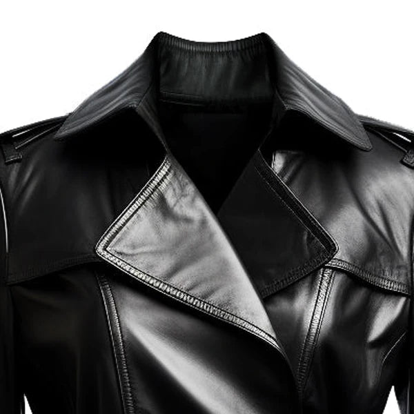 Women's Black Draken Long Genuine Leather Coat-Women Leather Coat-Premium Leather Store