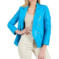 Women's Blue Double Breasted Leather Coat-Women Leather Jacket-Premium Leather Store