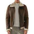 Men's Brown Faux Shearling B3 Leather Jacket-Men Shearling Jacket-Premium Leather Store