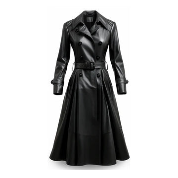 Women's Black Bravura Long Designer Leather Coat-Women Leather Coat-Premium Leather Store