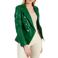 Women's Green Double Breasted Leather Coat-Women Leather Jacket-Premium Leather Store