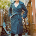 Women's Blue Double-Breasted Classic Leather Trench Coat-Women Leather Coat-Premium Leather Store