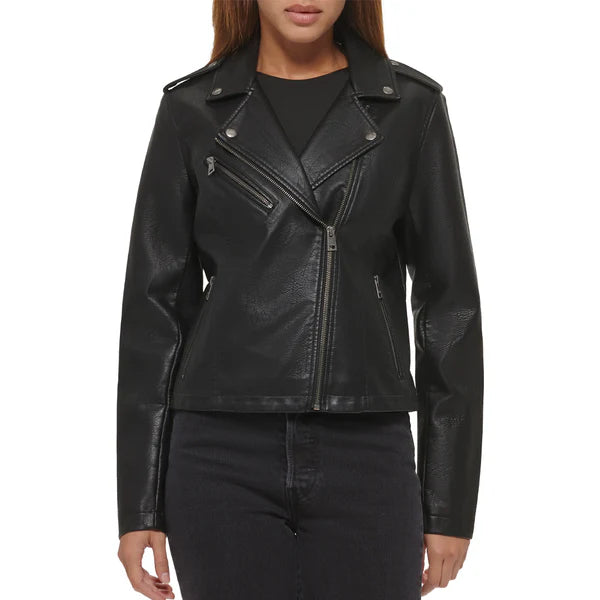 Women's Black Slim Fit Moto Leather Jacket-Women Leather Jacket-Premium Leather Store