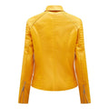 Women's Yellow Lapel Collar Moto Leather Jacket-Women Leather Jacket-Premium Leather Store