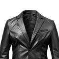 Black Stylish Button Closure Blazer Leather Coat-Men Leather Coat-Premium Leather Store