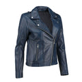 Women's Blue Zip-Up Handwaxed Moto Jacket-Women Leather Jacket-Premium Leather Store