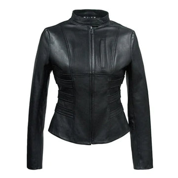 Women's Black Genuine Moto Leather Jacket-Women Bomber Jacket-Premium Leather Store