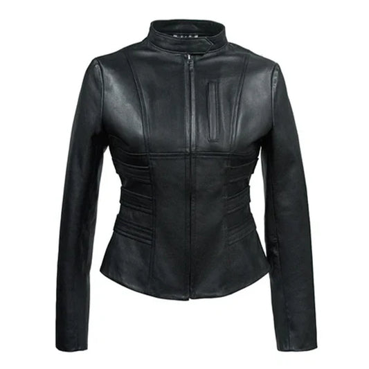 Women's Black Genuine Moto Leather Jacket-Women Bomber Jacket-Premium Leather Store