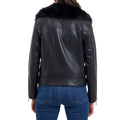 Women's Petite Faux Shearling Fur-Collar Moto Leather Coat-Women Shearling Jacket-Premium Leather Store