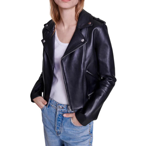 Women's Basalt Moto Leather Jacket-Women Biker Jacket-Premium Leather Store