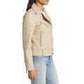 Women's Beige Sam Edelman Moto Leather Jacket-Women Biker Jacket-Premium Leather Store