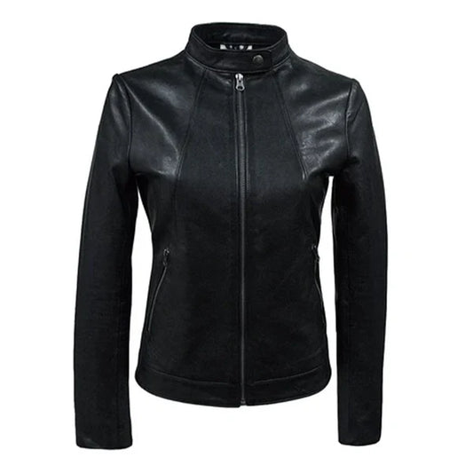 Women's Black Prison Moto Leather Jacket-Women Bomber Jacket-Premium Leather Store