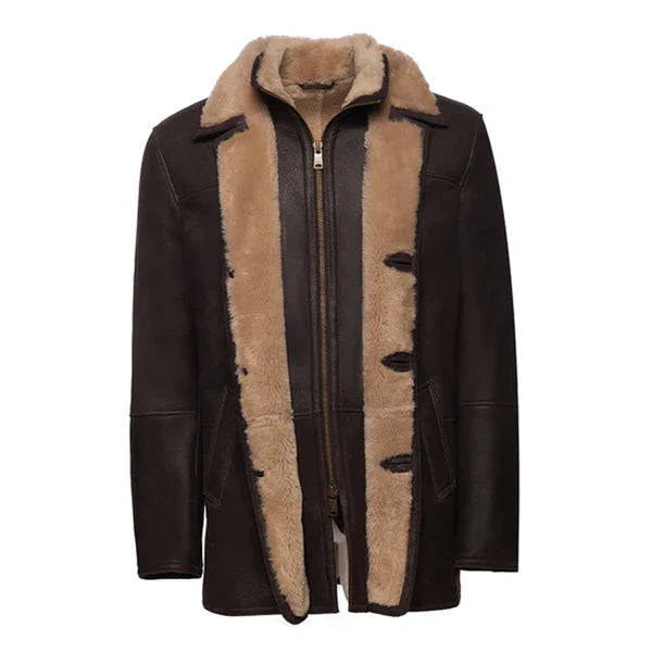 Brown Alexs Faux Shearling Real Leather Coat-Women Leather Coat-Premium Leather Store