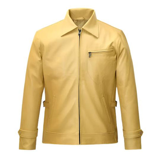 Men's Beige Burn Leather Jacket-Leather Jackets-Premium Leather Store