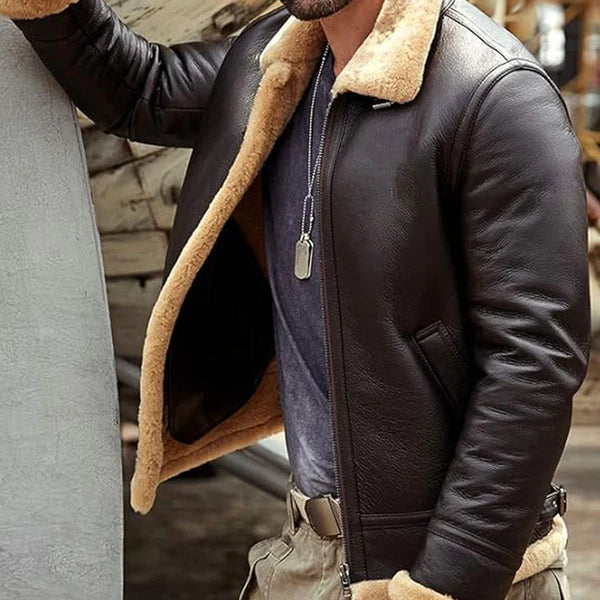Men's B-3 Faux Shearling Thermal Leather Jacket-Men Shearling Jacket-Premium Leather Store