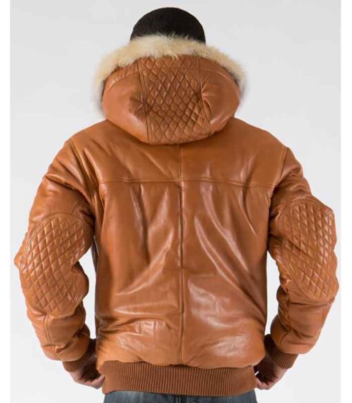Men's Brown Basic Fur Collar Leather jacket-Leather Jackets-Premium Leather Store