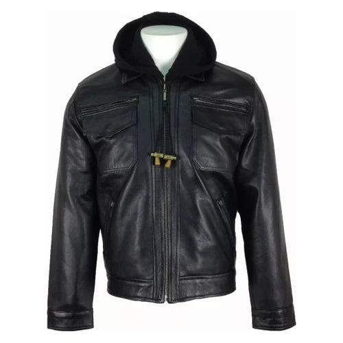 Men's Black Renegade Hooded Leather Jacket-Leather Jackets-Premium Leather Store