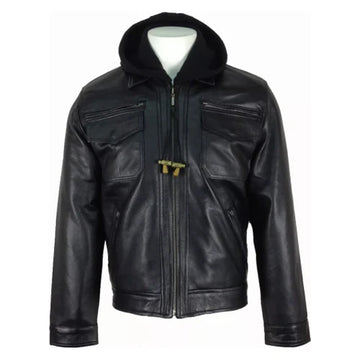 Men's Black Renegade Hooded Leather Jacket-Leather Jackets-Premium Leather Store
