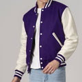 Purple & White Customizable All-Wool Varsity Jacket-Varsity Jackets-Premium Leather Store
