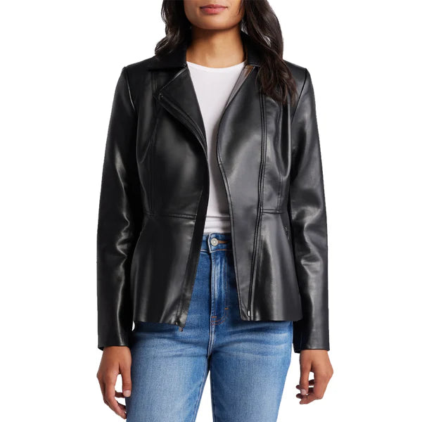 Women's Peplum Moto Leather Jacket-Women Leather Jacket-Premium Leather Store