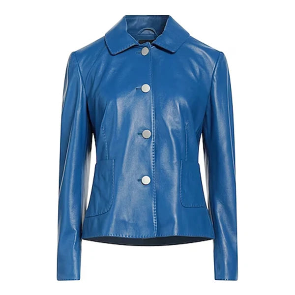 Women's Blue Tagliatore Leather Moto Jacket-Women Leather Jacket-Premium Leather Store