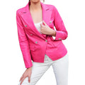 Women's Pink Double Breasted Leather Coat-Women Leather Jacket-Premium Leather Store