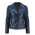 Women's Blue Zip-Up Handwaxed Moto Jacket-Women Leather Jacket-Premium Leather Store