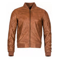 Men's Arcane Tan Bomber Leather Jacket-Men's Bomber Jacket-Premium Leather Store