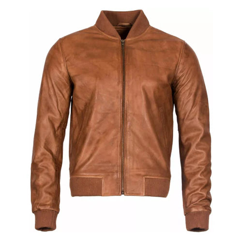 Men's Arcane Tan Bomber Leather Jacket-Men's Bomber Jacket-Premium Leather Store