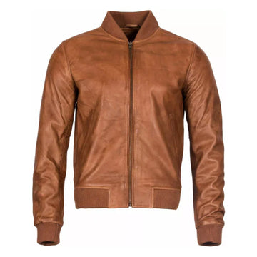Men's Arcane Tan Bomber Leather Jacket-Men's Bomber Jacket-Premium Leather Store