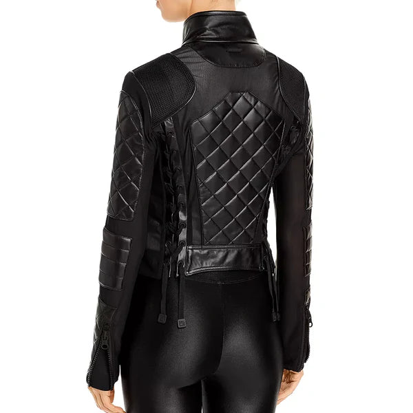 Women's Blanc Noir Moto Leather Jacket-Women Leather Jacket-Premium Leather Store
