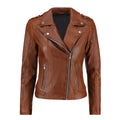 Women's Brown Zip-Up Handwaxed Moto Jacket-Women Biker Jacket-Premium Leather Store