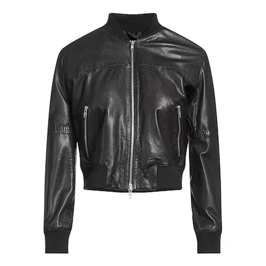 Women's Black Express Bomber Leather Jacket-Women Bomber Jacket-Premium Leather Store