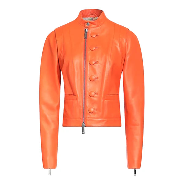 Women's Orange Donna Biker Leather Jacket-Women Biker Jacket-Premium Leather Store