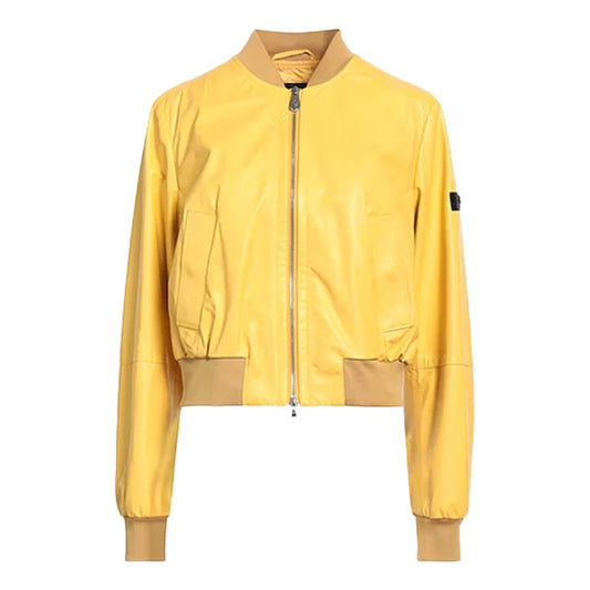 Women's Yellow Peuterey Bomber Leather Jacket-Women Bomber Jacket-Premium Leather Store