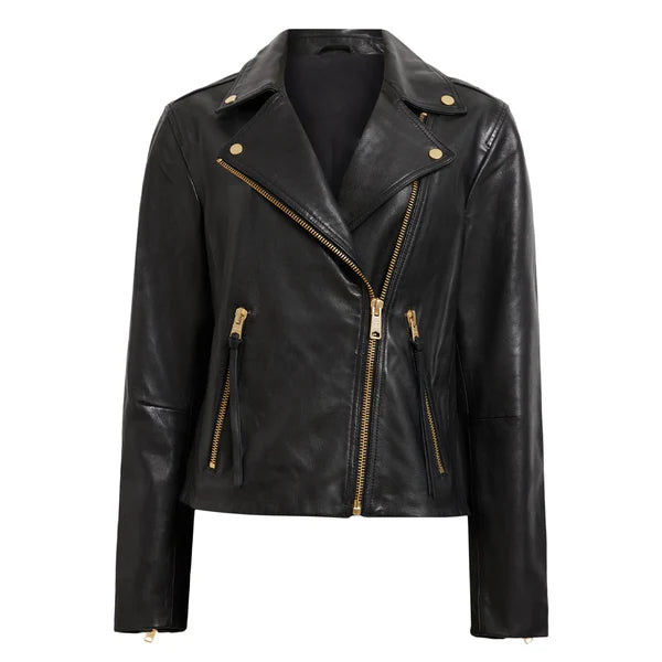 Women's Black Dalby Moto Leather Jacket-Women Biker Jacket-Premium Leather Store