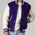 Purple & White Customizable All-Wool Varsity Jacket-Varsity Jackets-Premium Leather Store