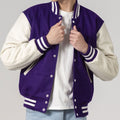 Purple & White Customizable All-Wool Varsity Jacket-Varsity Jackets-Premium Leather Store