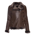 Women's Spanish Merino Faux Shearling Tobacco Leather Jacket-Women Shearling Jacket-Premium Leather Store