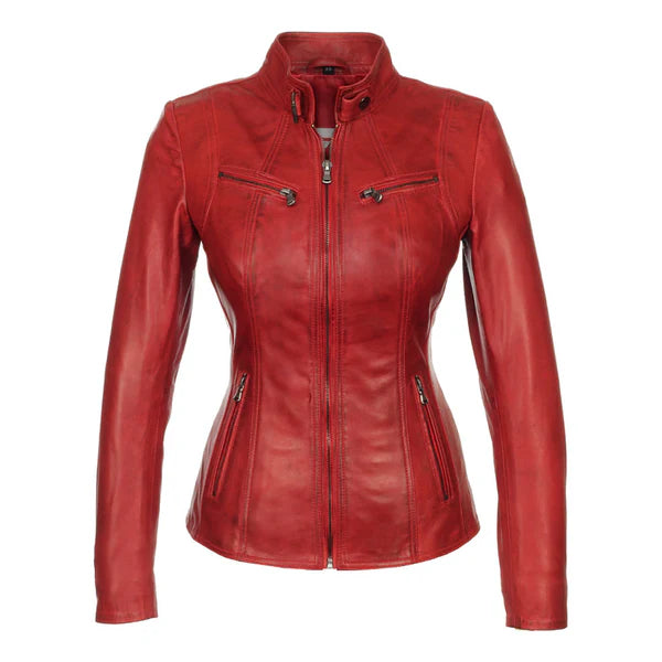 Women's Red Versona Leather Jacket-Women Leather Jacket-Premium Leather Store