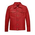 Men's Red Faux Trucker Leather Jacket-Leather Jackets-Premium Leather Store