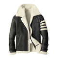 Men's Black & White Faux Shearling B3 Bomber Jacket-Men Shearling Jacket-Premium Leather Store