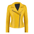 Women's Yellow Zip-Up Handwaxed Moto Jacket-Women Biker Jacket-Premium Leather Store